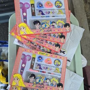 Sailor Moon Red Checkered Kids Study Set - Pink Or Blue Accessories